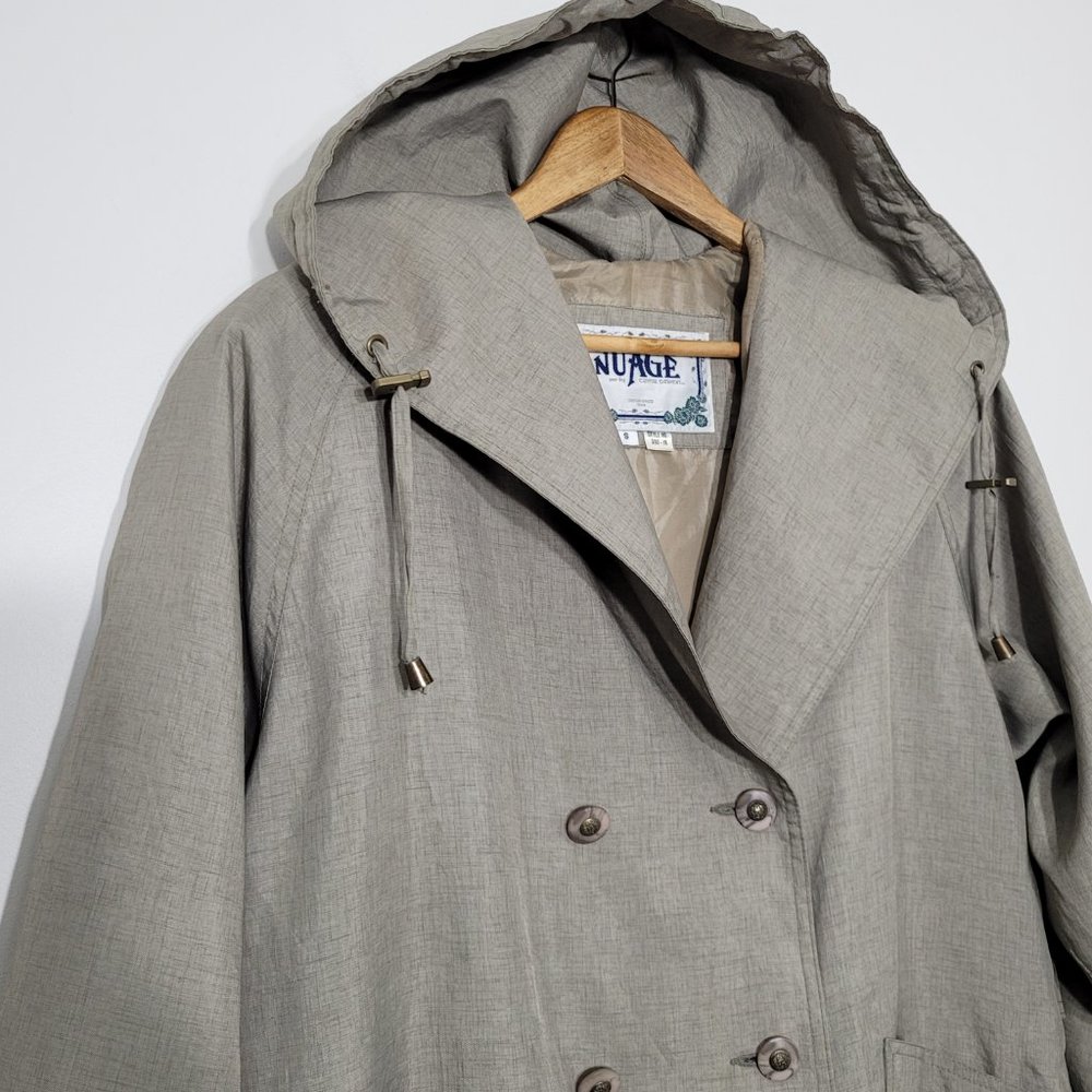 Nouveau Hooded Double-Breasted Trench Coat in Light Taupe - Picture 4 of 13